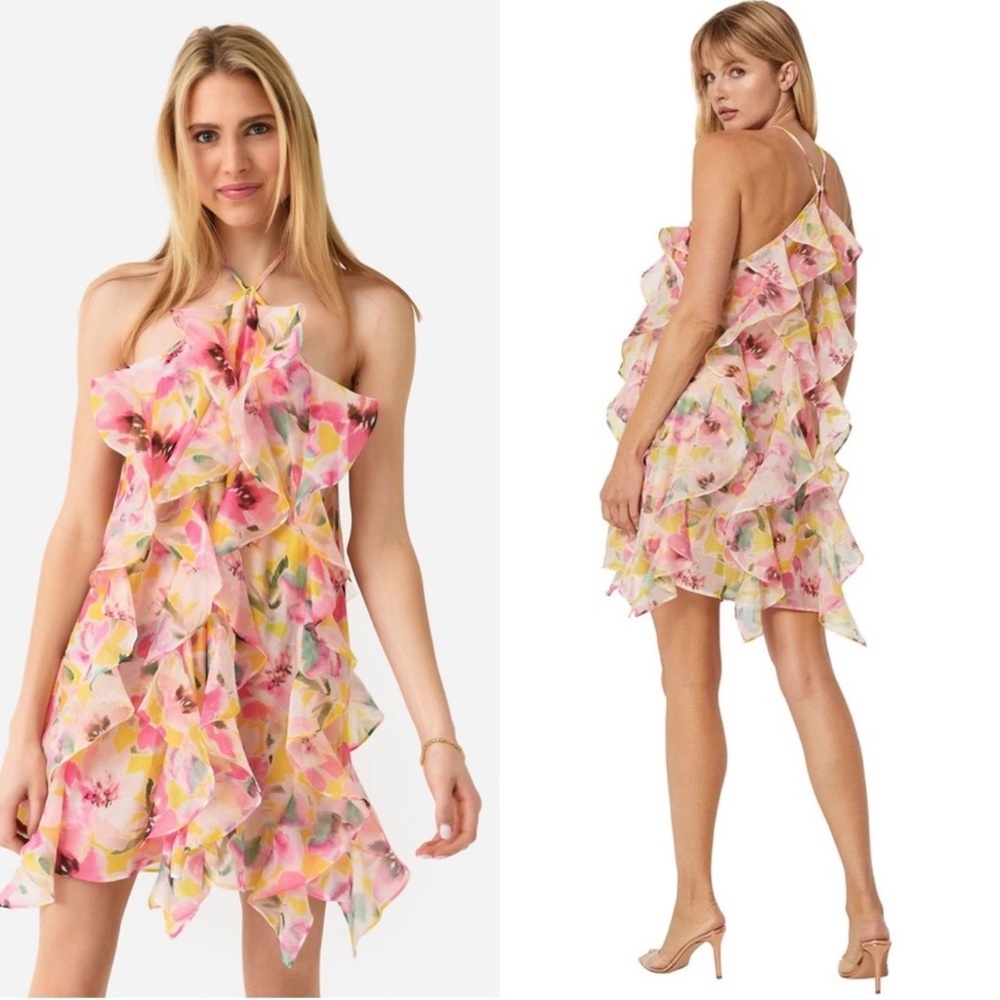 Misa Los Angeles Miah Mini Ruffle Dress Hello Yellow Floral
